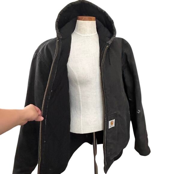 Vtg Carhartt Canvas Hooded Jacket XL TALL Distressed Workwear Paint USA Made - Picture 1 of 15